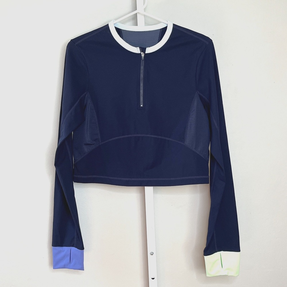 Buff Bunny Cropped Long Sleeve Athleti Top Size L Navy Vented Workout Activewear